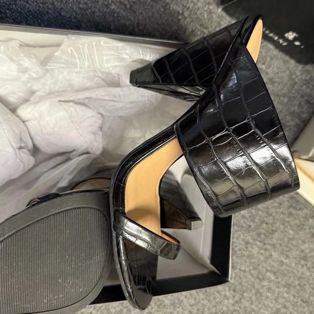 INC International Concepts Black Croc-Pattern Sandals - Picture 3 of 5